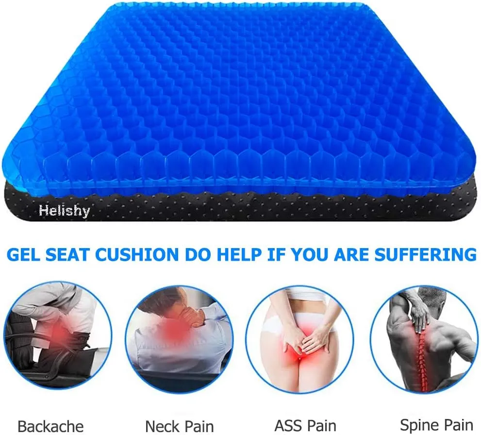 Gel Seat Cushion, Egg Seat Cushion Wheelchair Cushion with Non-Slip Cover, Breathable Chair Pads Honeycomb Design Absorbs Pressure Points for Car Office Chair Wheelchair (Blue)