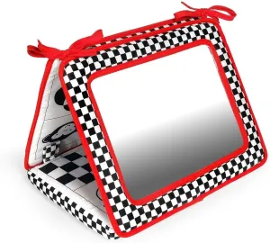 Genius Baby Toys Tummy Time Mirror for Babies 0-6 Months - Double-Sided with High Contrast Images - Baby Floor Mirror Can Be Used in Crib - No Hard Edges - Black White and Red