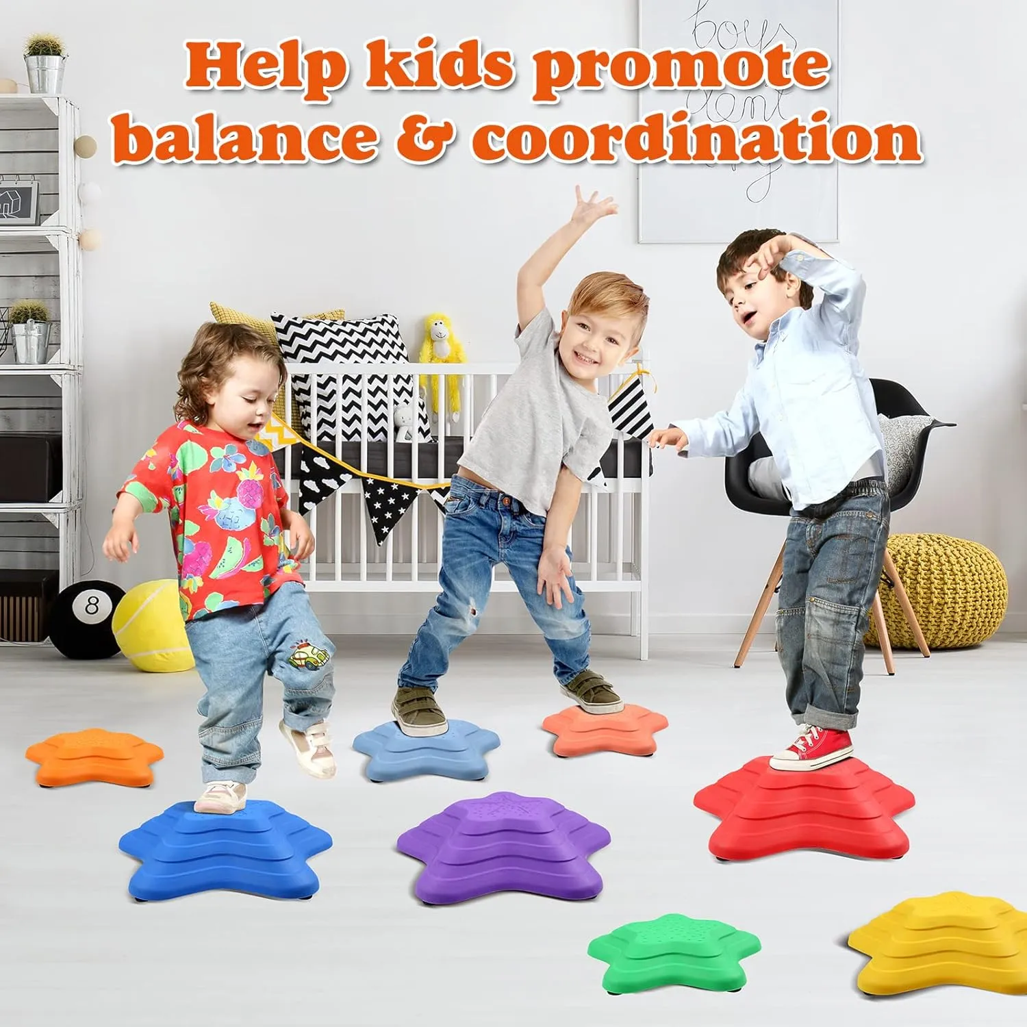 Gentle Monster Stepping Stones for Kids, Set of 8 Pcs for Balance with Non-Slip Bottom - Exercise Coordination and Stability