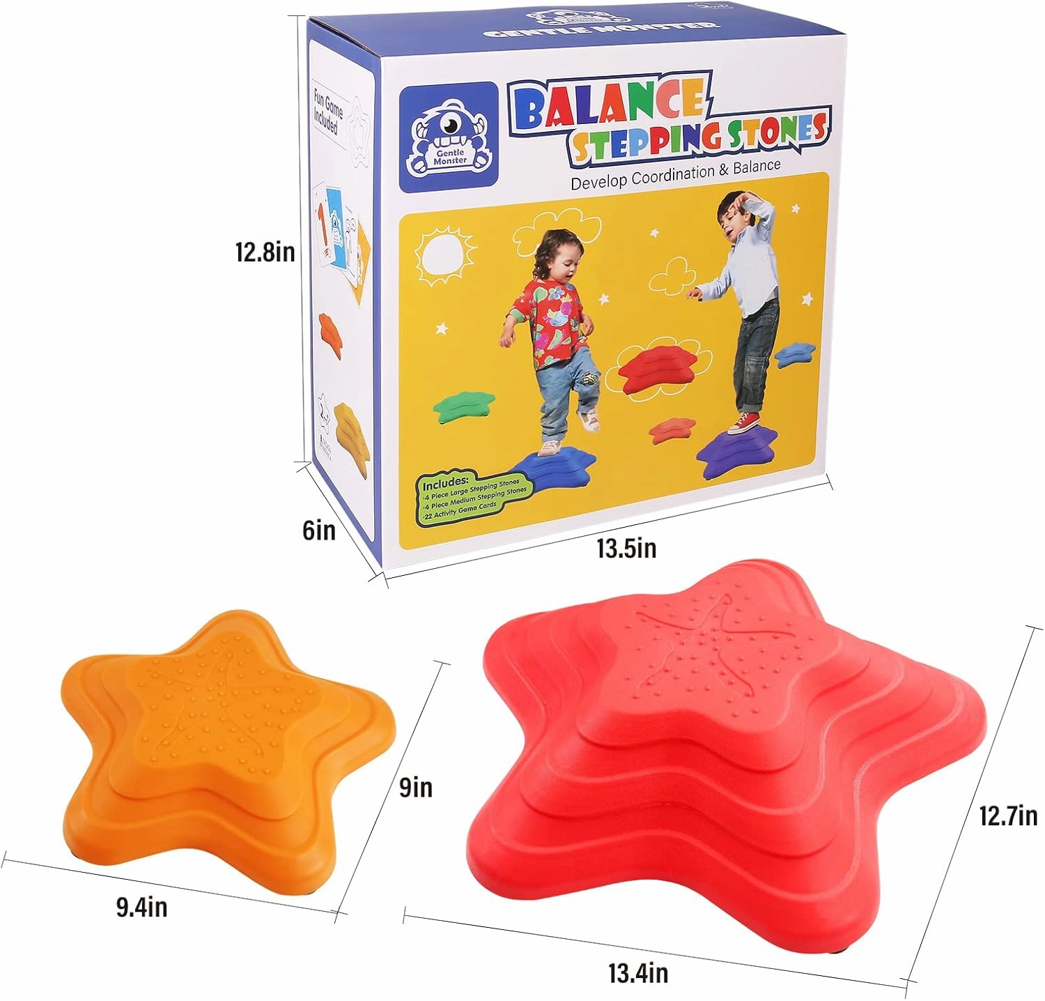 Gentle Monster Stepping Stones for Kids, Set of 8 Pcs for Balance with Non-Slip Bottom - Exercise Coordination and Stability