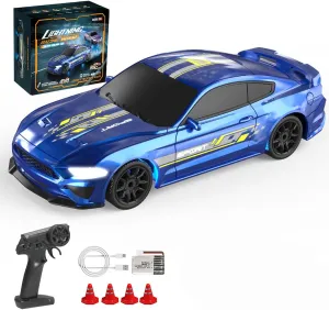 Gift for Men, Remote Control Drift Car, 1/43 Scale 4WD Blue RC Drift Car, 2.4 GHz Full-Proportional Electric Mini Racing Model with LED Lights