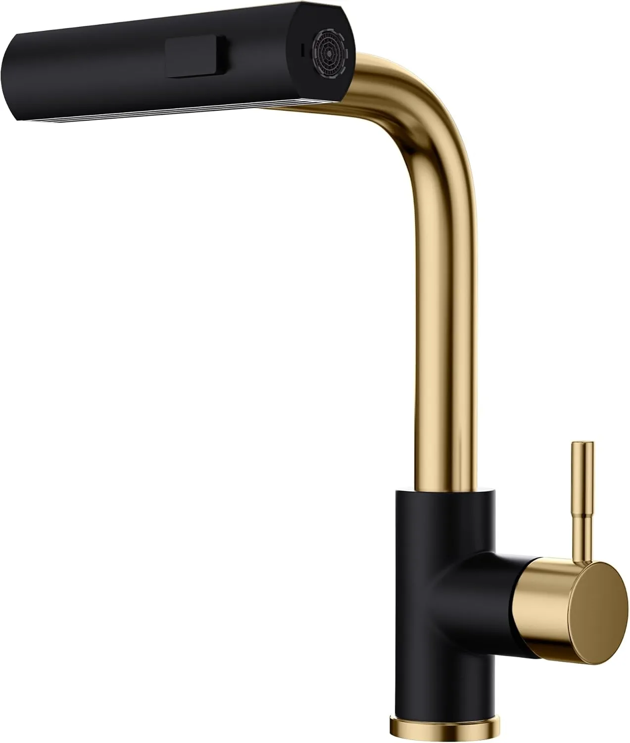 GIMILI Black and Gold Waterfall Kitchen Faucet with Pull Down Sprayer Single Hole Handle Sink Faucets Commercial Modern Faucets for Pull Down Sprayer Kitchen Sinks