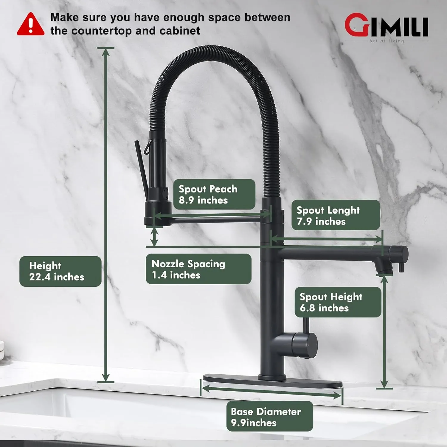 GIMILI Commercial Dual-Spout Black Kitchen Sink Faucet with Pull Down Sprayer