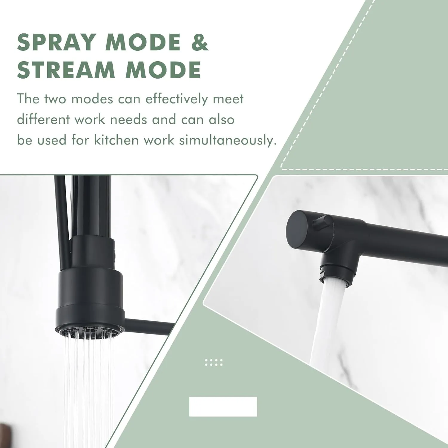 GIMILI Commercial Dual-Spout Black Kitchen Sink Faucet with Pull Down Sprayer