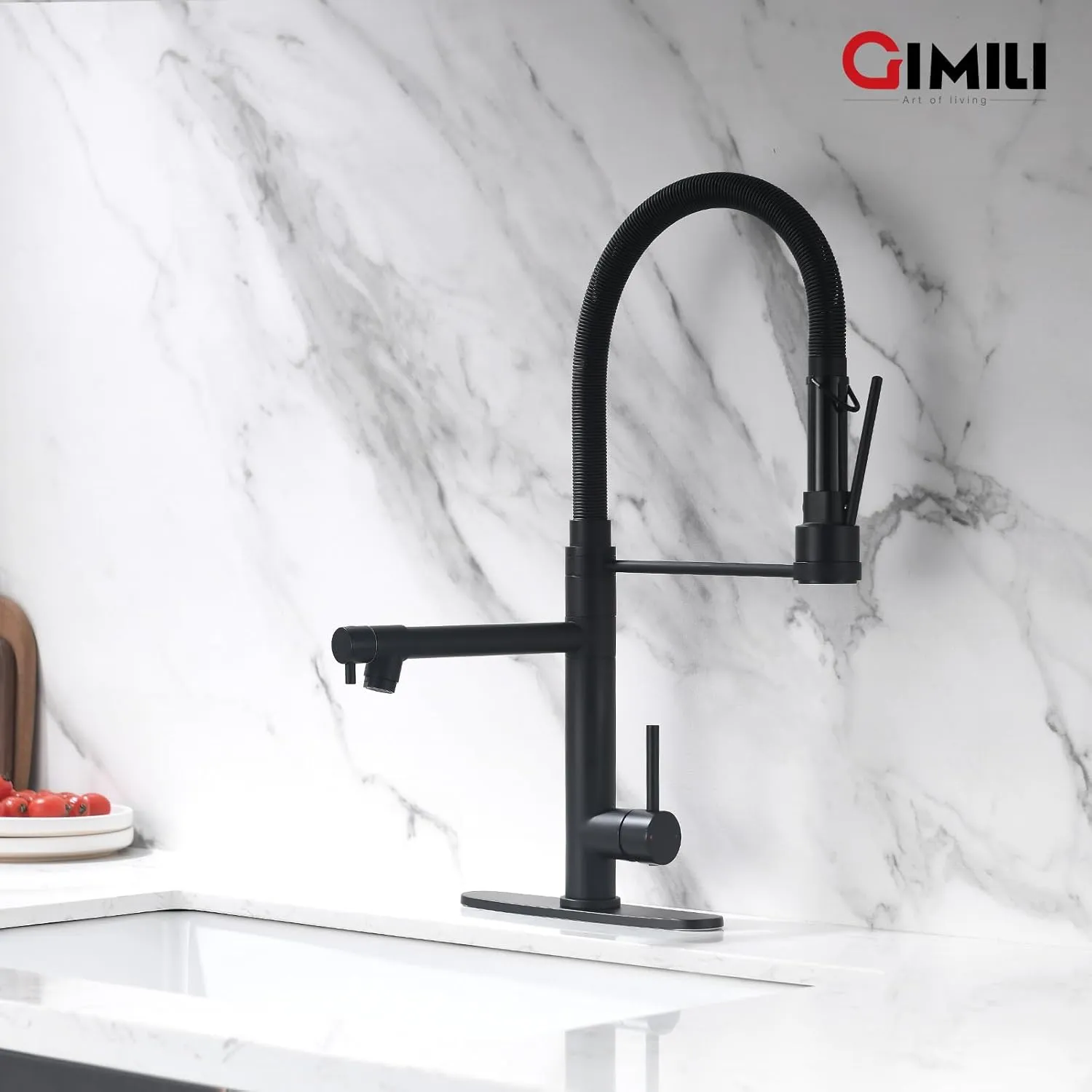 GIMILI Commercial Dual-Spout Black Kitchen Sink Faucet with Pull Down Sprayer