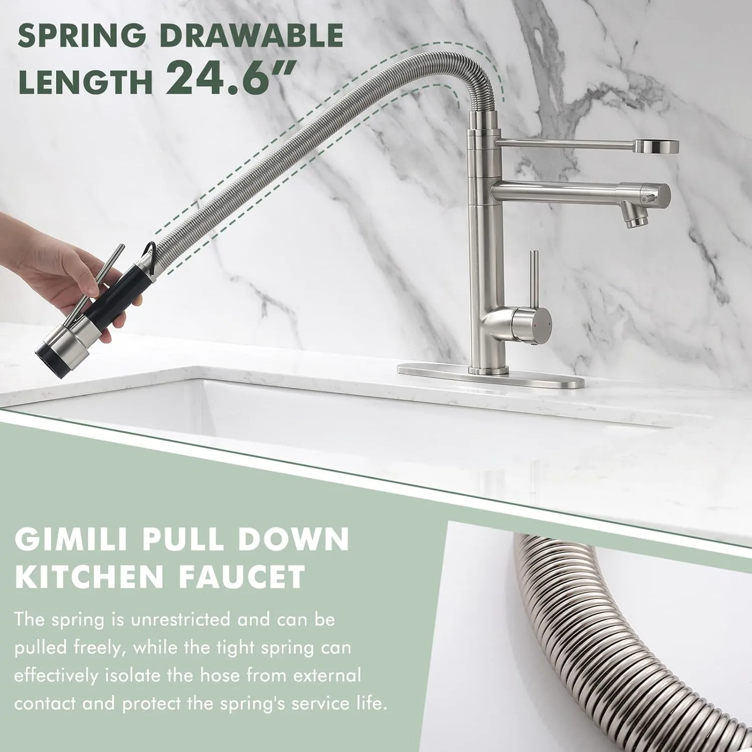 GIMILI Commercial Dual-Spout Kitchen Sink Faucet with Pull Down Sprayer Brushed Nickel