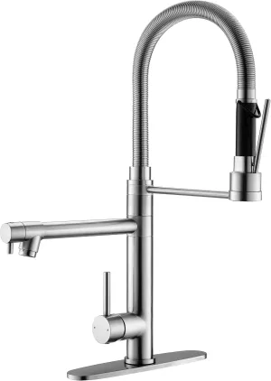 GIMILI Commercial Dual-Spout Kitchen Sink Faucet with Pull Down Sprayer Brushed Nickel