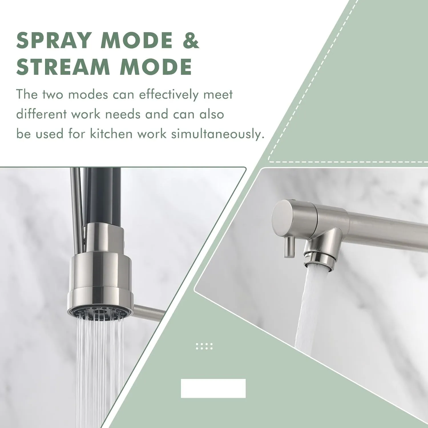 GIMILI Commercial Dual-Spout Kitchen Sink Faucet with Pull Down Sprayer Brushed Nickel