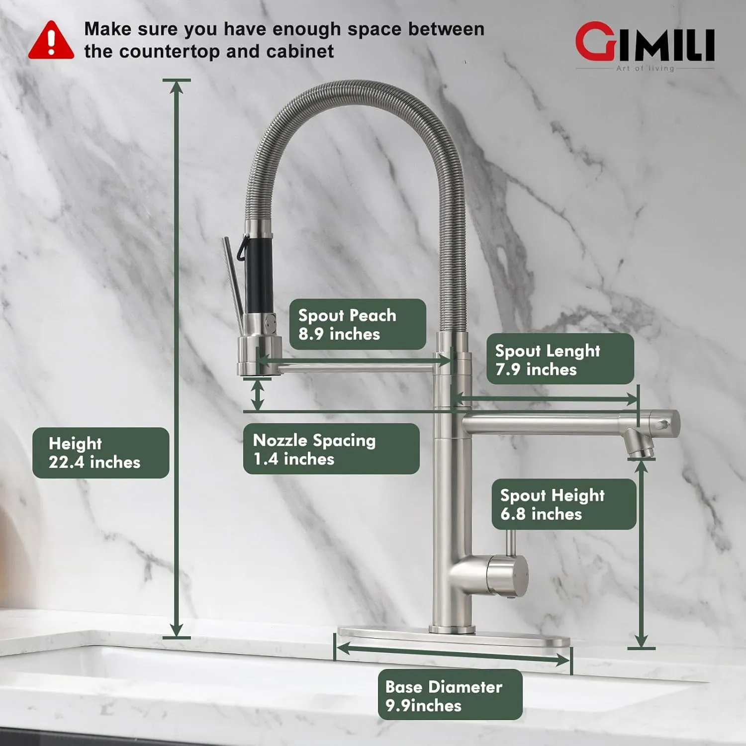 GIMILI Commercial Dual-Spout Kitchen Sink Faucet with Pull Down Sprayer Brushed Nickel