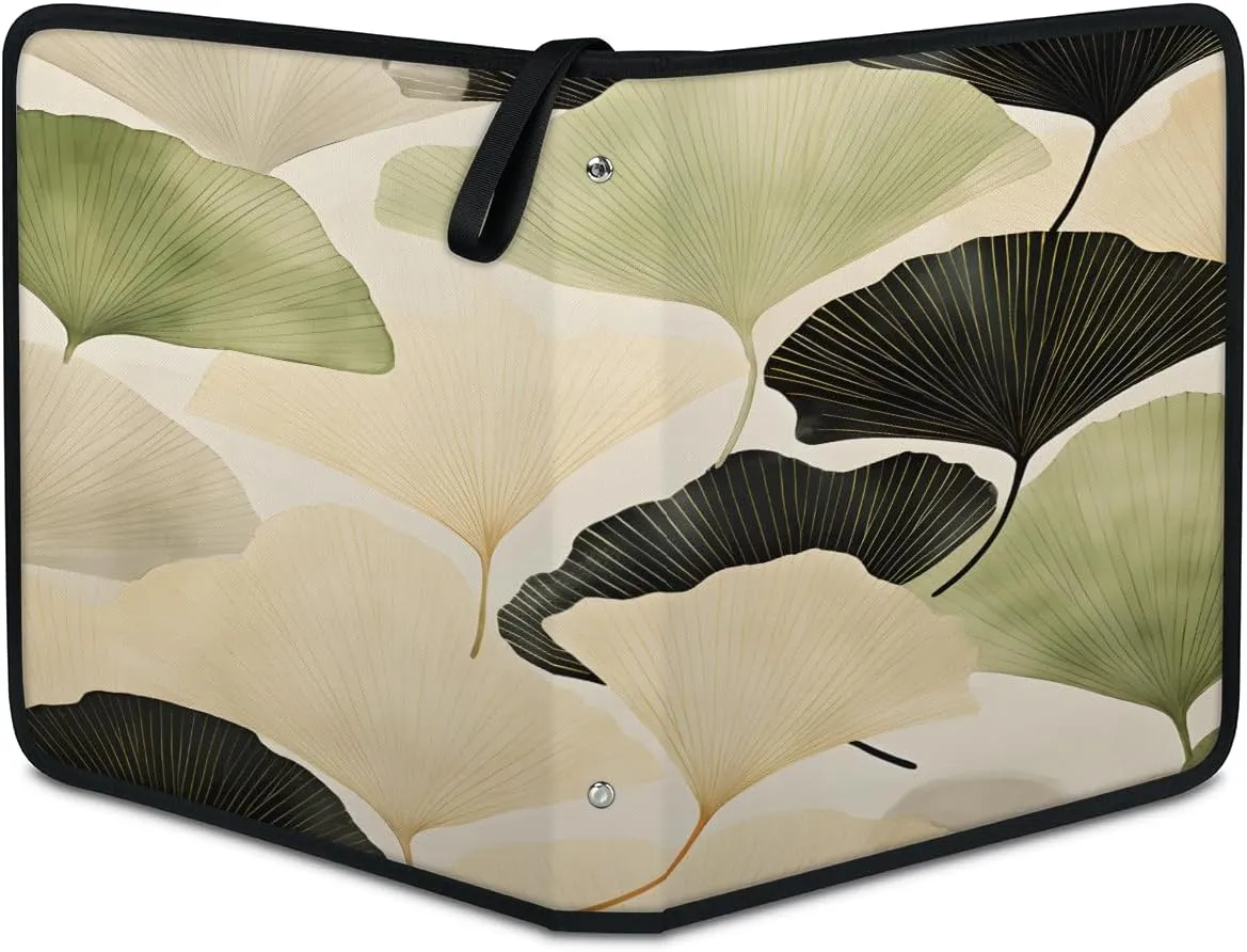 Ginkgo Biloba Leaf 3 Ring Trading Zipper Binder Strap, Trading Card Binder 9 Pocket, 900 Pockets Card Holder with 50 Removable Sleeves for Game Cards