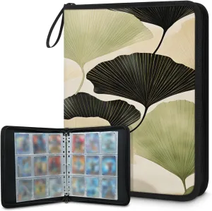 Ginkgo Biloba Leaf 3 Ring Trading Zipper Binder Strap, Trading Card Binder 9 Pocket, 900 Pockets Card Holder with 50 Removable Sleeves for Game Cards