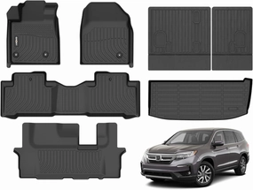 GINOWY-Floor Mats & Cargo Liner for Honda Pilot 2009-2015, All Weather Protection Car Mats Pilot 2015 Non-Slip Waterproof Pilot Trunk Mat Backrest Mats Automotive Floor Liners Accessories Black