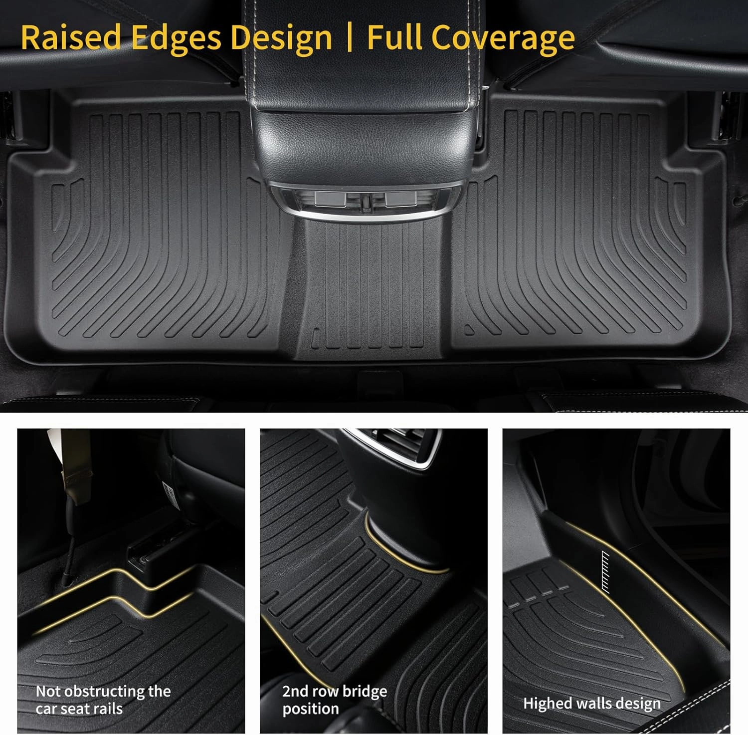 GINOWY-Floor Mats & Cargo Liner for Honda Pilot 2009-2015, All Weather Protection Car Mats Pilot 2015 Non-Slip Waterproof Pilot Trunk Mat Backrest Mats Automotive Floor Liners Accessories Black