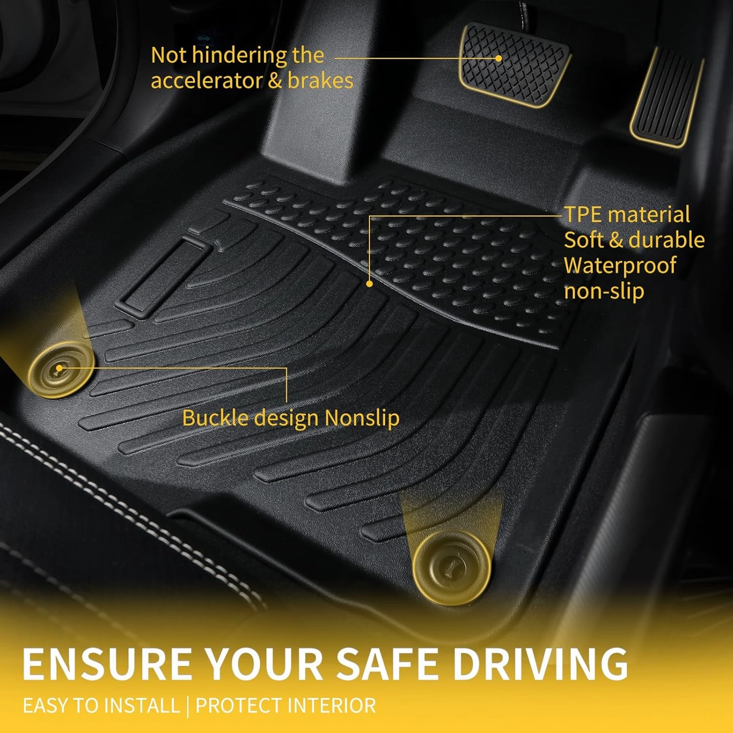 GINOWY-Floor Mats & Cargo Liner for Honda Pilot 2009-2015, All Weather Protection Car Mats Pilot 2015 Non-Slip Waterproof Pilot Trunk Mat Backrest Mats Automotive Floor Liners Accessories Black