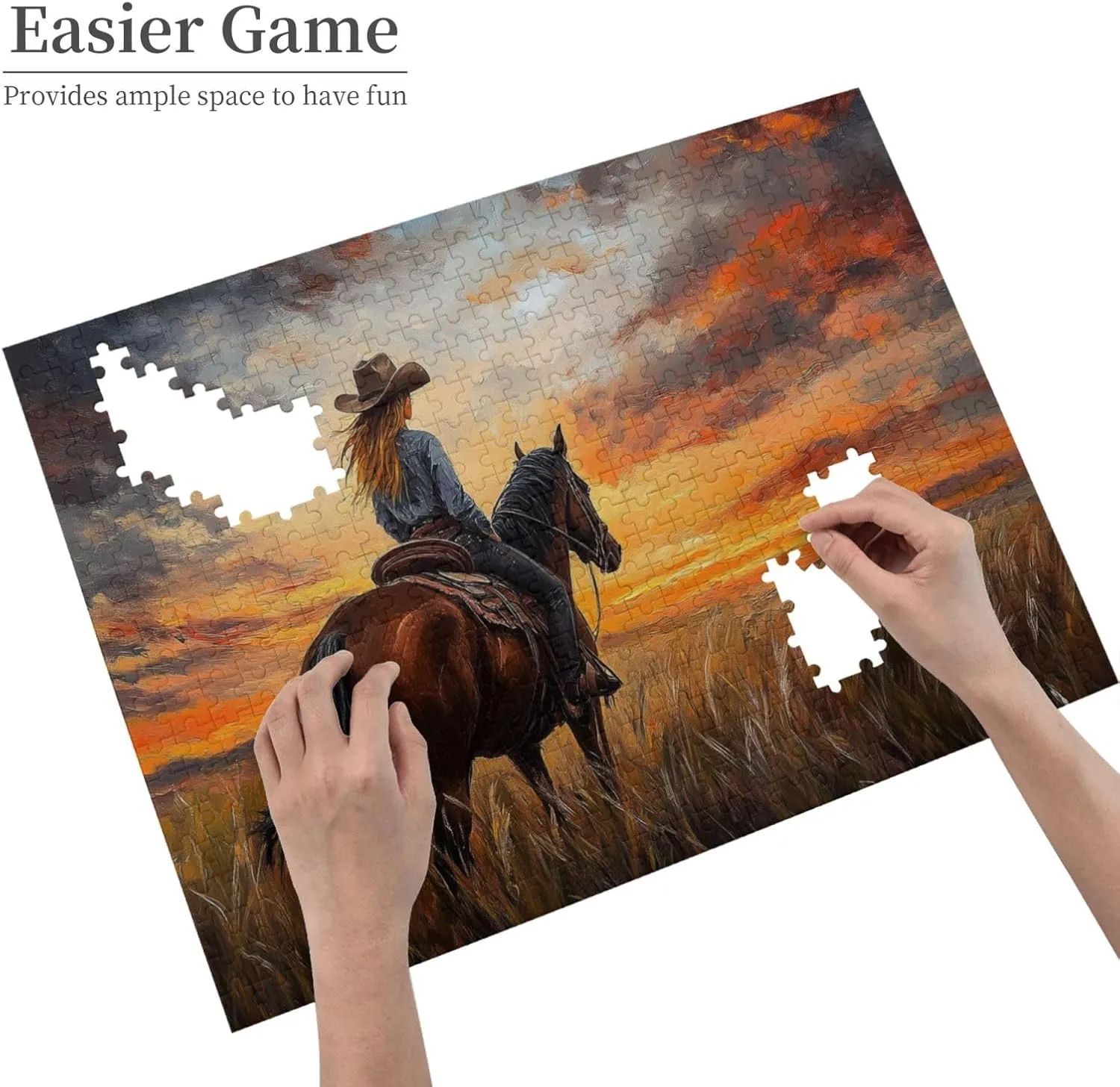 Girl Riding A Horse On The Grassland, Wooden Puzzle 500 Pieces, Exercise Your Hands-On Ability and Patience, Adult Entertainment Game, Holiday Party Gift Artwork Wall Home Decoration