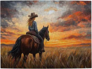 Girl Riding A Horse On The Grassland, Wooden Puzzle 500 Pieces, Exercise Your Hands-On Ability and Patience, Adult Entertainment Game, Holiday Party Gift Artwork Wall Home Decoration