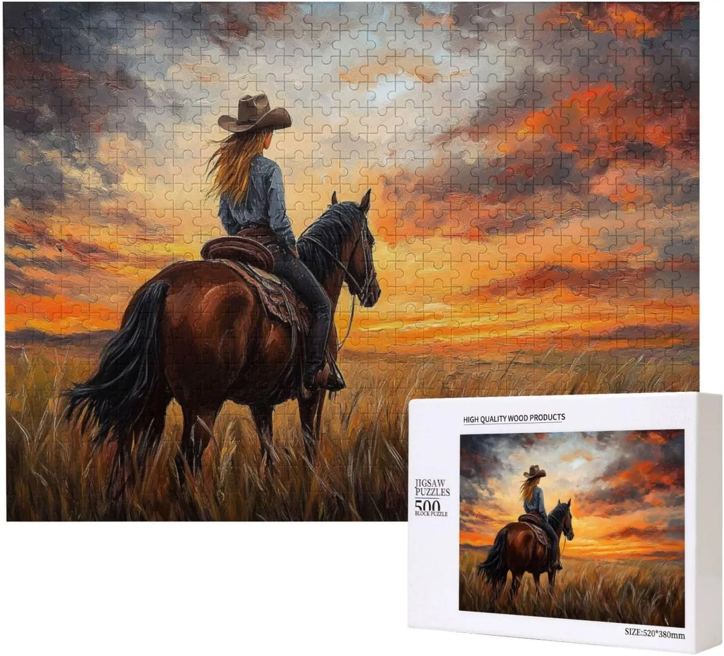 Girl Riding A Horse On The Grassland, Wooden Puzzle 500 Pieces, Exercise Your Hands-On Ability and Patience, Adult Entertainment Game, Holiday Party Gift Artwork Wall Home Decoration