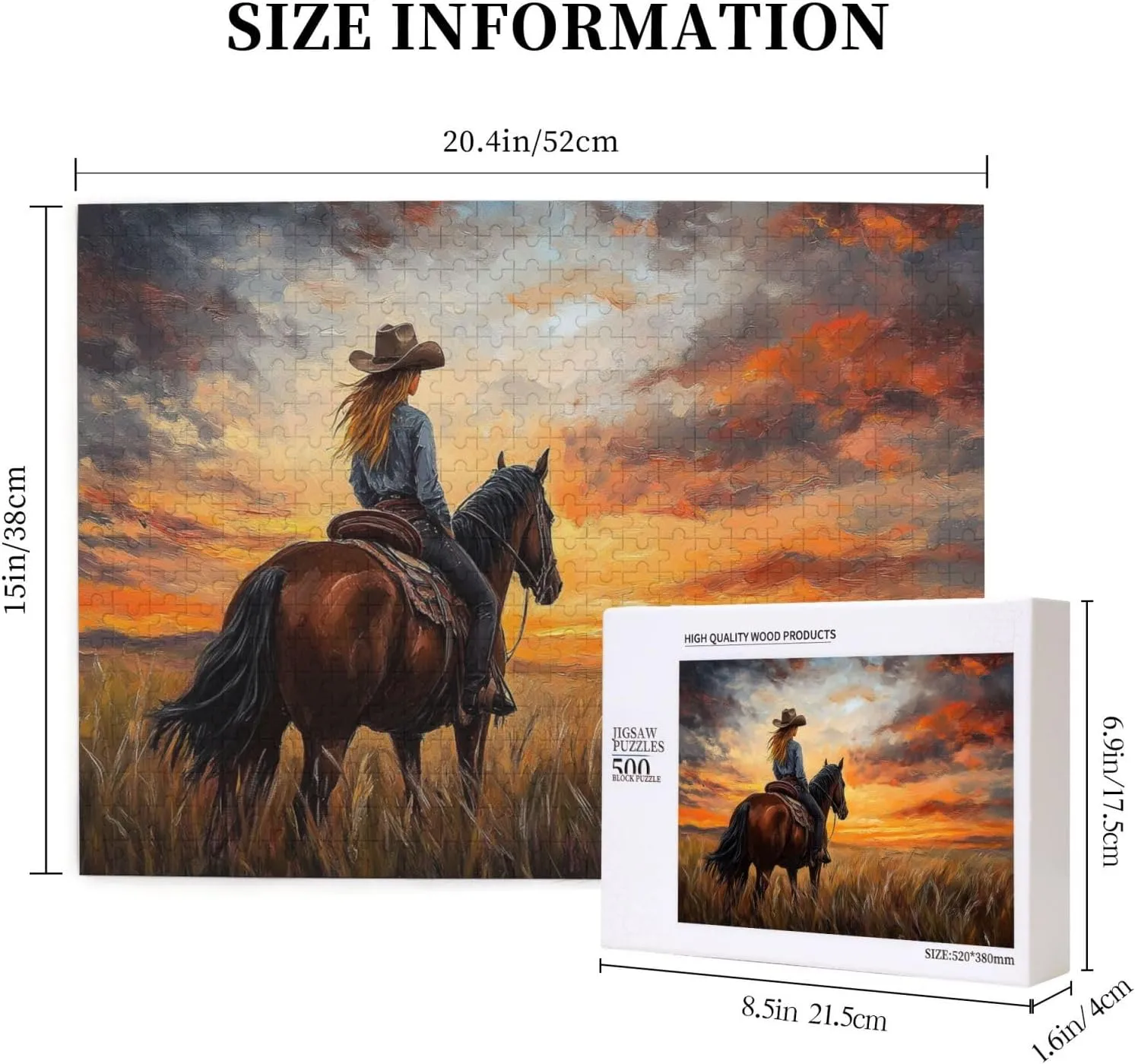 Girl Riding A Horse On The Grassland, Wooden Puzzle 500 Pieces, Exercise Your Hands-On Ability and Patience, Adult Entertainment Game, Holiday Party Gift Artwork Wall Home Decoration