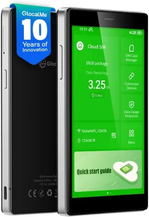 GlocalMe G4 Pro 4G LTE Mobile Hotspot with Global 1GB Data, Portable WiFi Hotspot for Travel in 200  Countries, 5" Touch Screen Hotspot Device, No SIM Card Needed, 10 Connected Devices(G4 Pro Black)