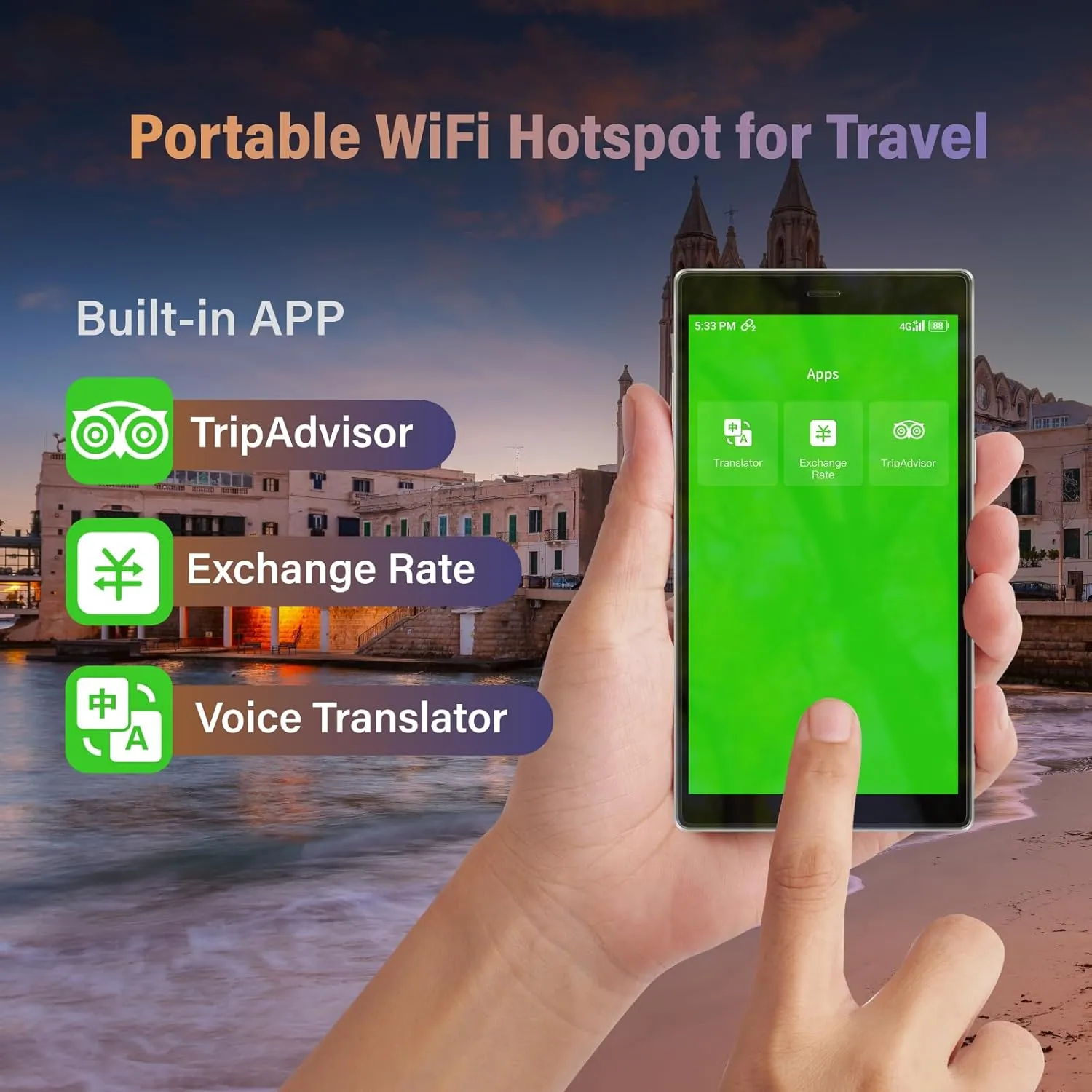 GlocalMe G4 Pro 4G LTE Mobile Hotspot with Global 1GB Data, Portable WiFi Hotspot for Travel in 200  Countries, 5" Touch Screen Hotspot Device, No SIM Card Needed, 10 Connected Devices(G4 Pro Black)