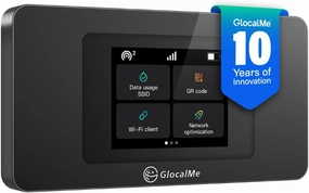 GlocalMe DuoTurbo 4G LTE Portable WiFi Hotspot for Travel in 200  Countries, Mobile Hotspot Device with Global 1.1GB Data 30Days, SIMFREE and Dual Modem, 10 Devices Connected(Black)