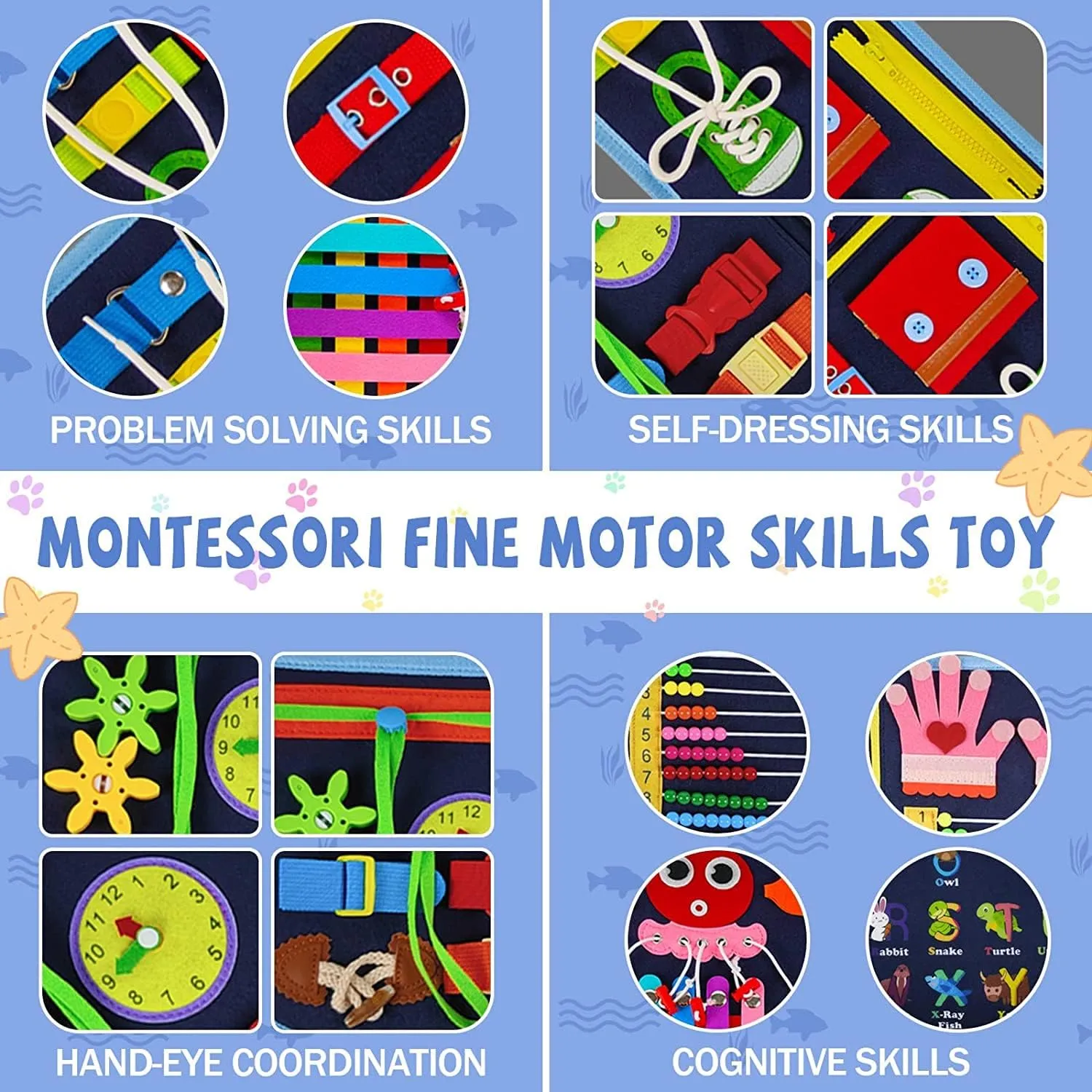Gojmzo Busy Board Montessori Toys for Toddler Boys & Girls Gifts, Sensory Toys for Toddlers, Educational Travel Preschool Activities Learning Alphabet Count Fine Motor Skills