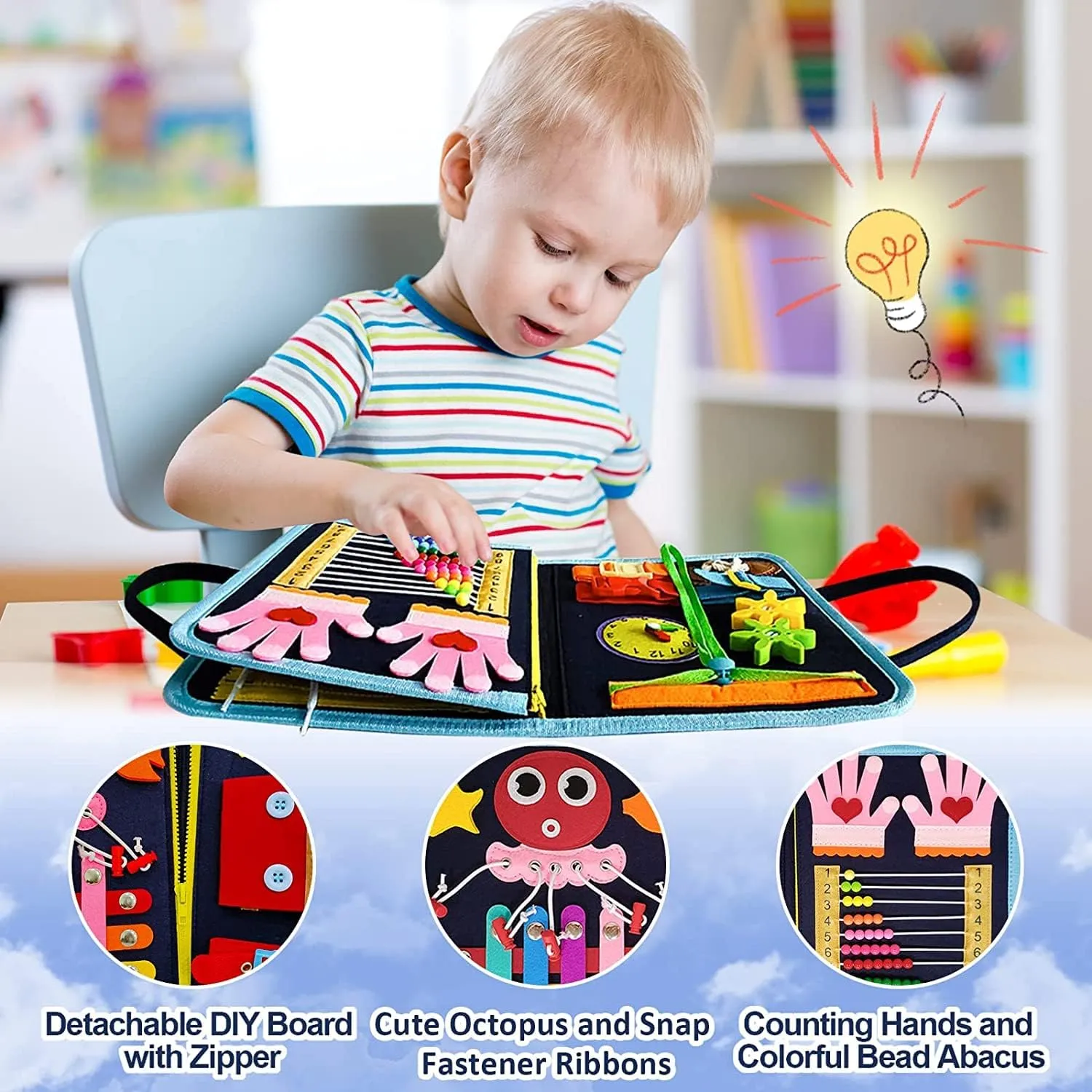 Gojmzo Busy Board Montessori Toys for Toddler Boys & Girls Gifts, Sensory Toys for Toddlers, Educational Travel Preschool Activities Learning Alphabet Count Fine Motor Skills