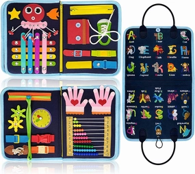 Gojmzo Busy Board Montessori Toys for Toddler Boys & Girls Gifts, Sensory Toys for Toddlers, Educational Travel Preschool Activities Learning Alphabet Count Fine Motor Skills