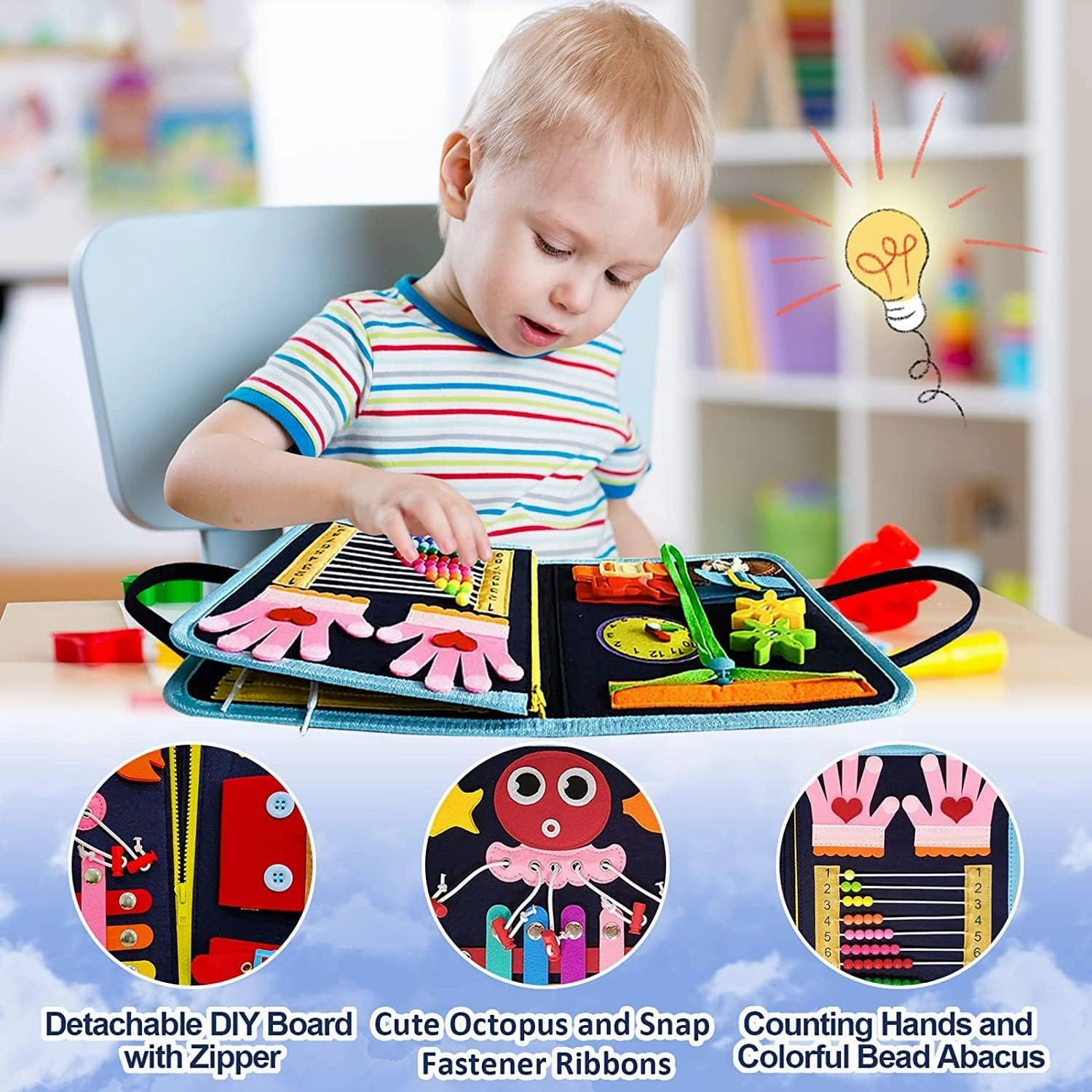 Gojmzo Busy Board Montessori Toys for Toddler Boys & Girls Gifts, Sensory Toys for Toddlers, Educational Travel Preschool Activities Learning Alphabet Count Fine Motor Skills
