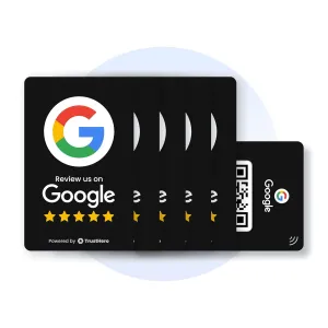 Google Review Card by TrustHero - Tap or Scan for Instant Reviews - Boost Customer Reviews - All Phones Compatible - No Fees, No Subscription, Easy Setup - NFC/QR Review Card (Black, 5 Cards)