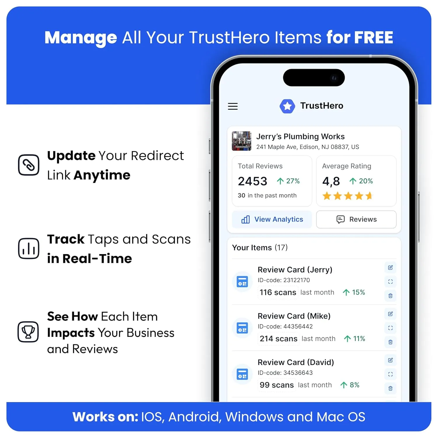 Google Review Card by TrustHero - Tap or Scan for Instant Reviews - Boost Customer Reviews - All Phones Compatible - No Fees, No Subscription, Easy Setup - NFC/QR Review Card (Black, 5 Cards)