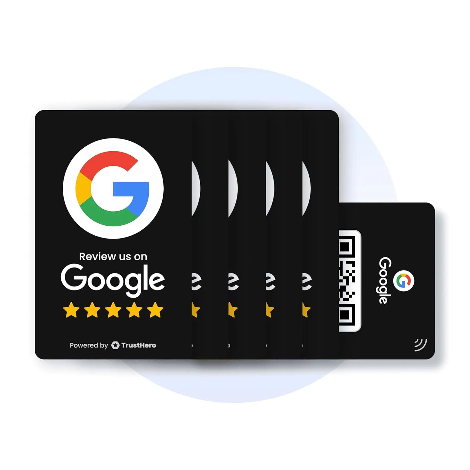 Google Review Card by TrustHero - Tap or Scan for Instant Reviews - Boost Customer Reviews - All Phones Compatible - No Fees, No Subscription, Easy Setup - NFC/QR Review Card (Black, 5 Cards)