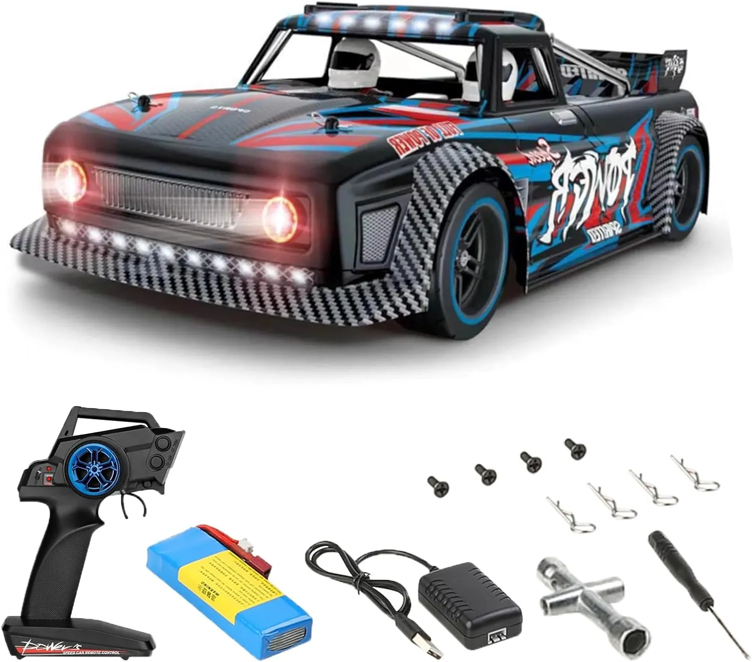GoolRC WLtoys 104072 RC Car, 1:10 Scale Brushless 4WD 60KM/H High Speed RC Racing Car with LED Light for Kids and Adults