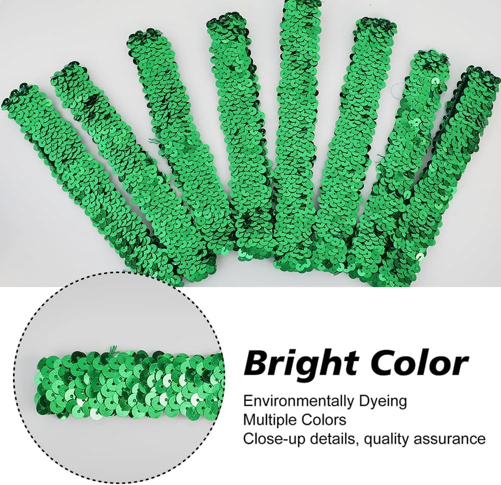 GORGECRAFT 12PCS Sequin Headband Elastic Glow Stretch Sparkle Glitter Fashion Adjustable Hair Band Accessories Set for Women Sports Dance Party Teams Store(Green)