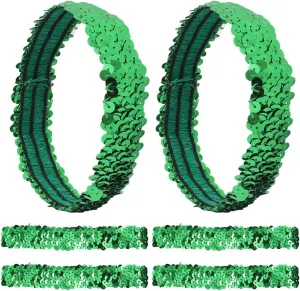GORGECRAFT 12PCS Sequin Headband Elastic Glow Stretch Sparkle Glitter Fashion Adjustable Hair Band Accessories Set for Women Sports Dance Party Teams Store(Green)