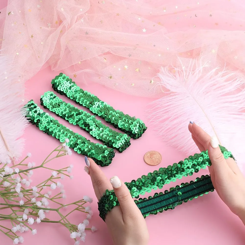GORGECRAFT 12PCS Sequin Headband Elastic Glow Stretch Sparkle Glitter Fashion Adjustable Hair Band Accessories Set for Women Sports Dance Party Teams Store(Green)