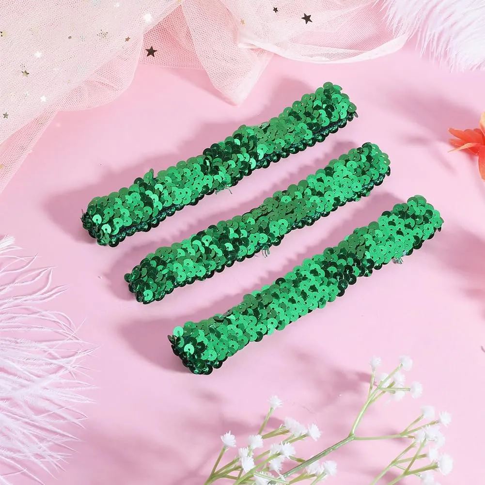 GORGECRAFT 12PCS Sequin Headband Elastic Glow Stretch Sparkle Glitter Fashion Adjustable Hair Band Accessories Set for Women Sports Dance Party Teams Store(Green)