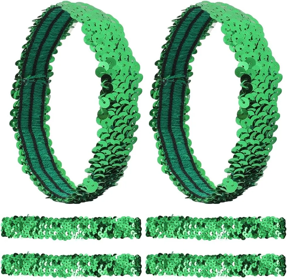GORGECRAFT 12PCS Sequin Headband Elastic Glow Stretch Sparkle Glitter Fashion Adjustable Hair Band Accessories Set for Women Sports Dance Party Teams Store(Green)