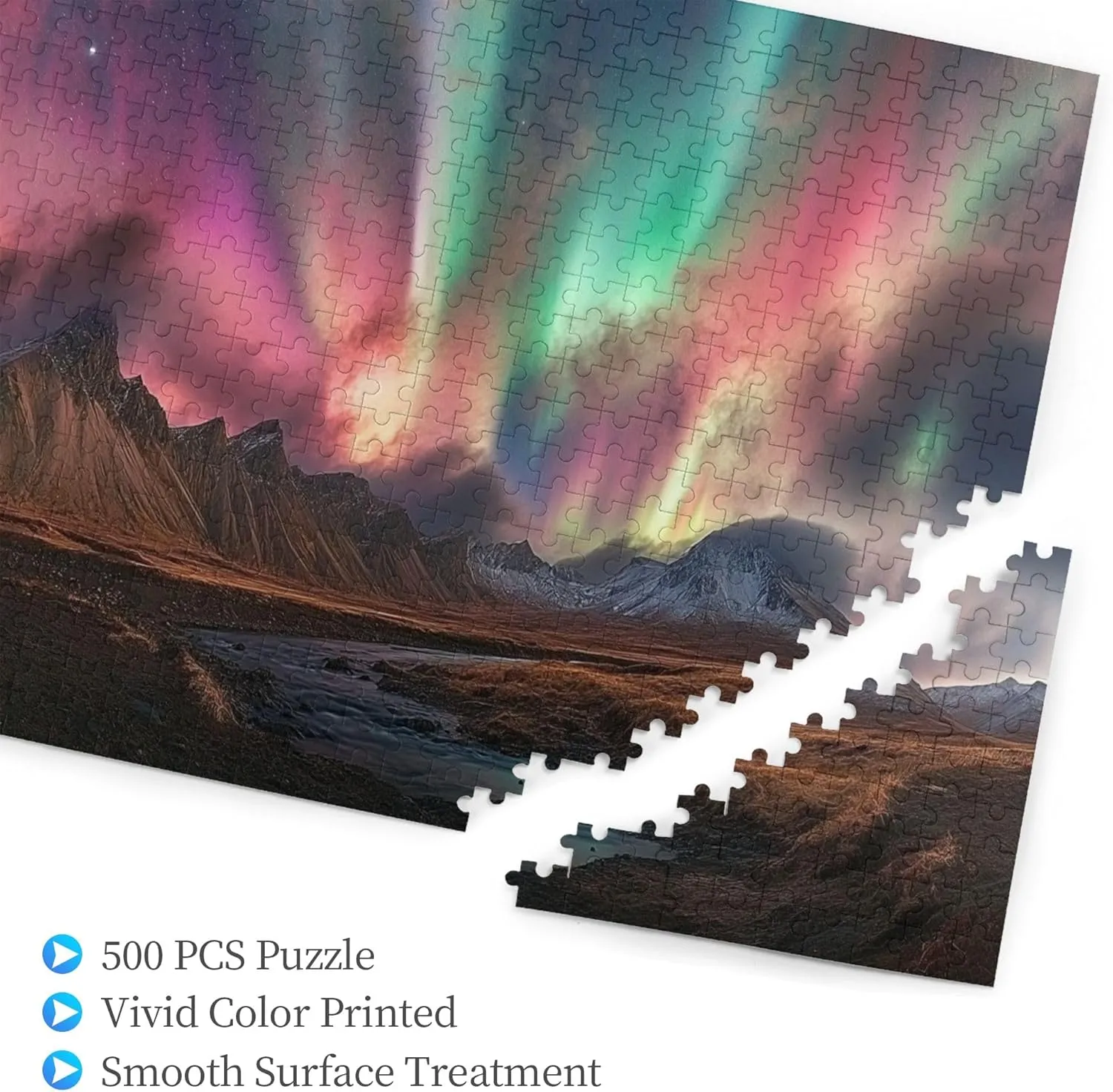 Gorgeous Polar Aurora 500 Pcs Wooden Jigsaw Puzzles,Enjoy The Puzzle Solving Process,Suitable for Family Entertainment Activities,Modern Art Scenery Adults Puzzle for Home Wall Decor