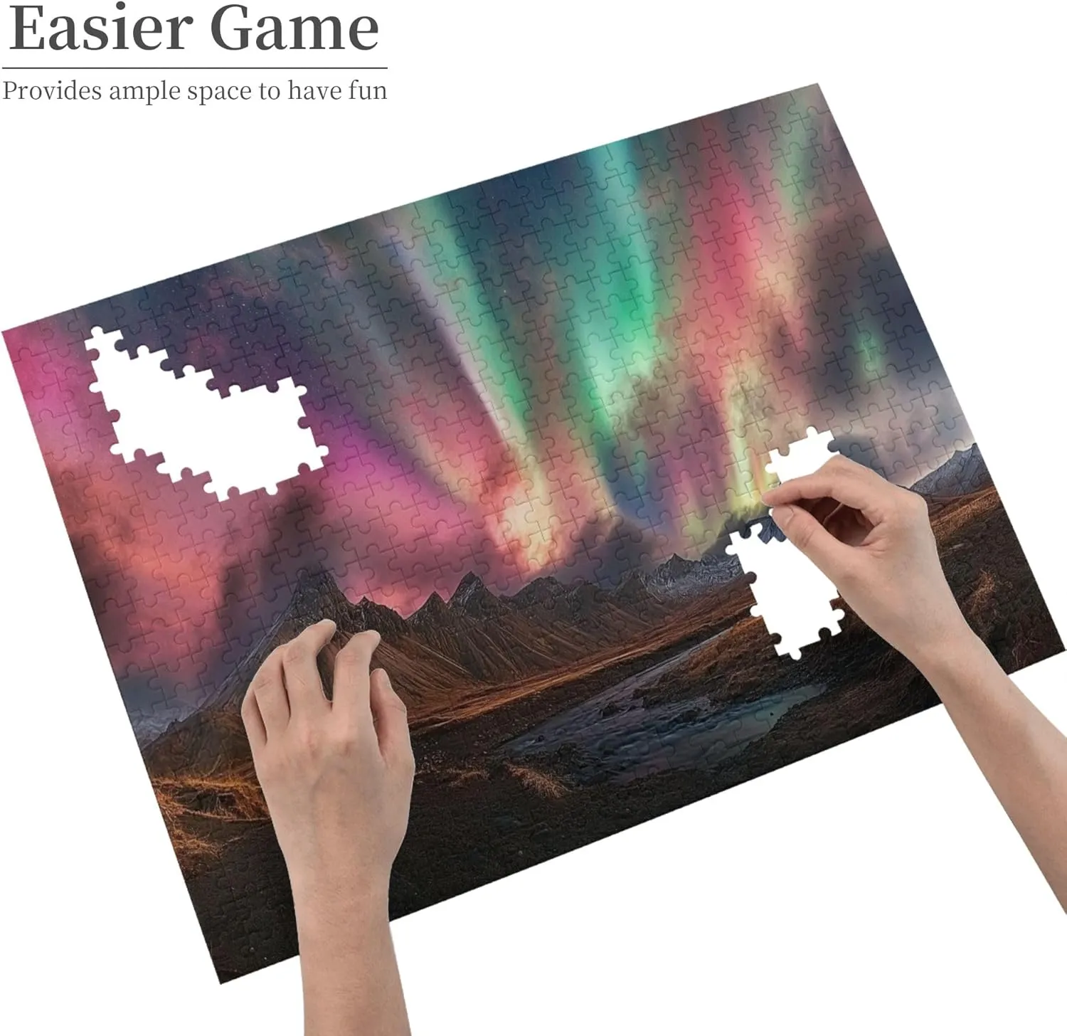 Gorgeous Polar Aurora 500 Pcs Wooden Jigsaw Puzzles,Enjoy The Puzzle Solving Process,Suitable for Family Entertainment Activities,Modern Art Scenery Adults Puzzle for Home Wall Decor