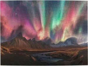 Gorgeous Polar Aurora 500 Pcs Wooden Jigsaw Puzzles,Enjoy The Puzzle Solving Process,Suitable for Family Entertainment Activities,Modern Art Scenery Adults Puzzle for Home Wall Decor
