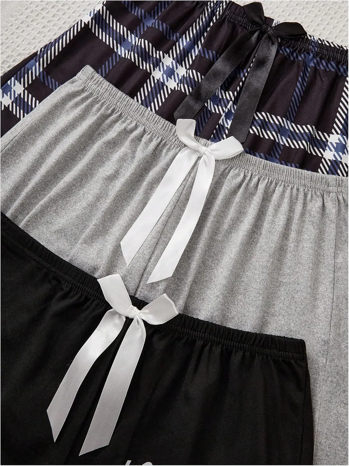 GORGLITTER Women's 3 Pack Plaid Pajama Shorts Soft Letter Sleep Pj Shorts
