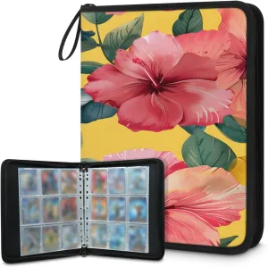 Graceful Flowers 3 Ring Trading Zipper Binder Strap, Trading Card Binder 9 Pocket, 900 Pockets Card Holder with 50 Removable Sleeves for Game Cards