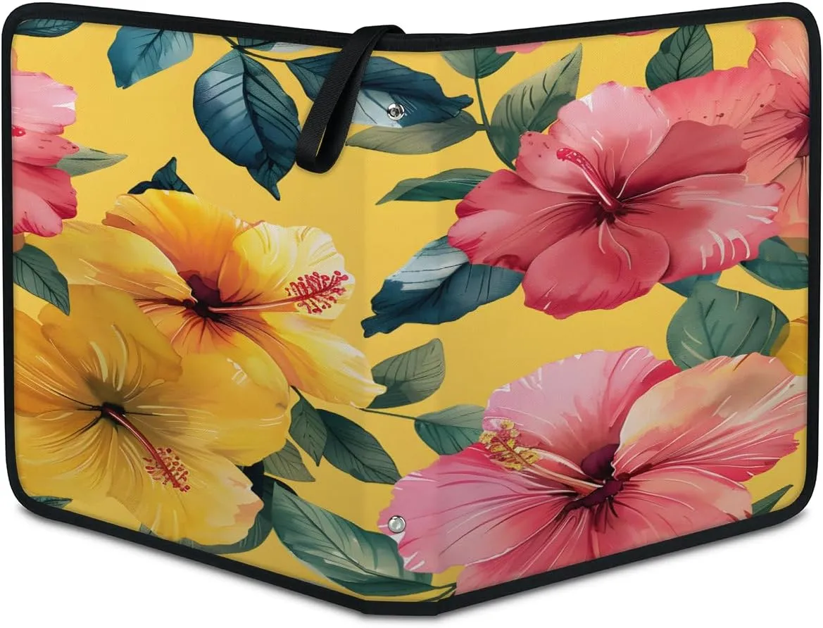 Graceful Flowers 3 Ring Trading Zipper Binder Strap, Trading Card Binder 9 Pocket, 900 Pockets Card Holder with 50 Removable Sleeves for Game Cards