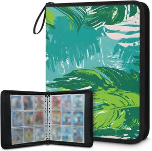 Graffiti Leaves 3 Ring Trading Zipper Binder Strap, Trading Card Binder 9 Pocket, 900 Pockets Card Holder with 50 Removable Sleeves for Game Cards