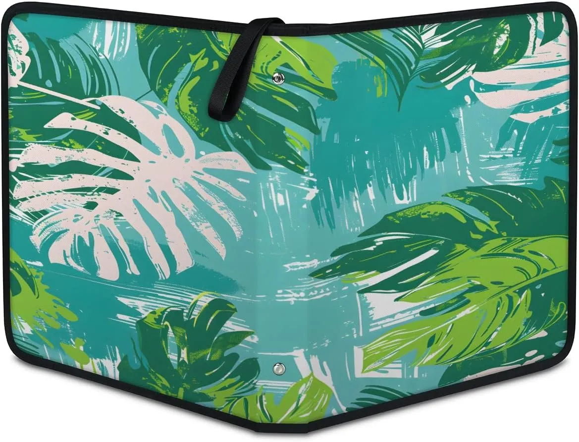 Graffiti Leaves 3 Ring Trading Zipper Binder Strap, Trading Card Binder 9 Pocket, 900 Pockets Card Holder with 50 Removable Sleeves for Game Cards