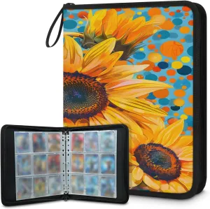 Graffiti Sunflowers 3 Ring Trading Zipper Binder Strap, Trading Card Binder 9 Pocket, 900 Pockets Card Holder with 50 Removable Sleeves for Game Cards