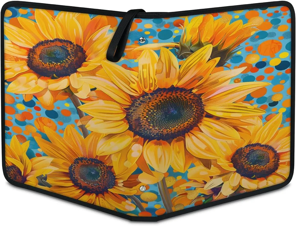 Graffiti Sunflowers 3 Ring Trading Zipper Binder Strap, Trading Card Binder 9 Pocket, 900 Pockets Card Holder with 50 Removable Sleeves for Game Cards