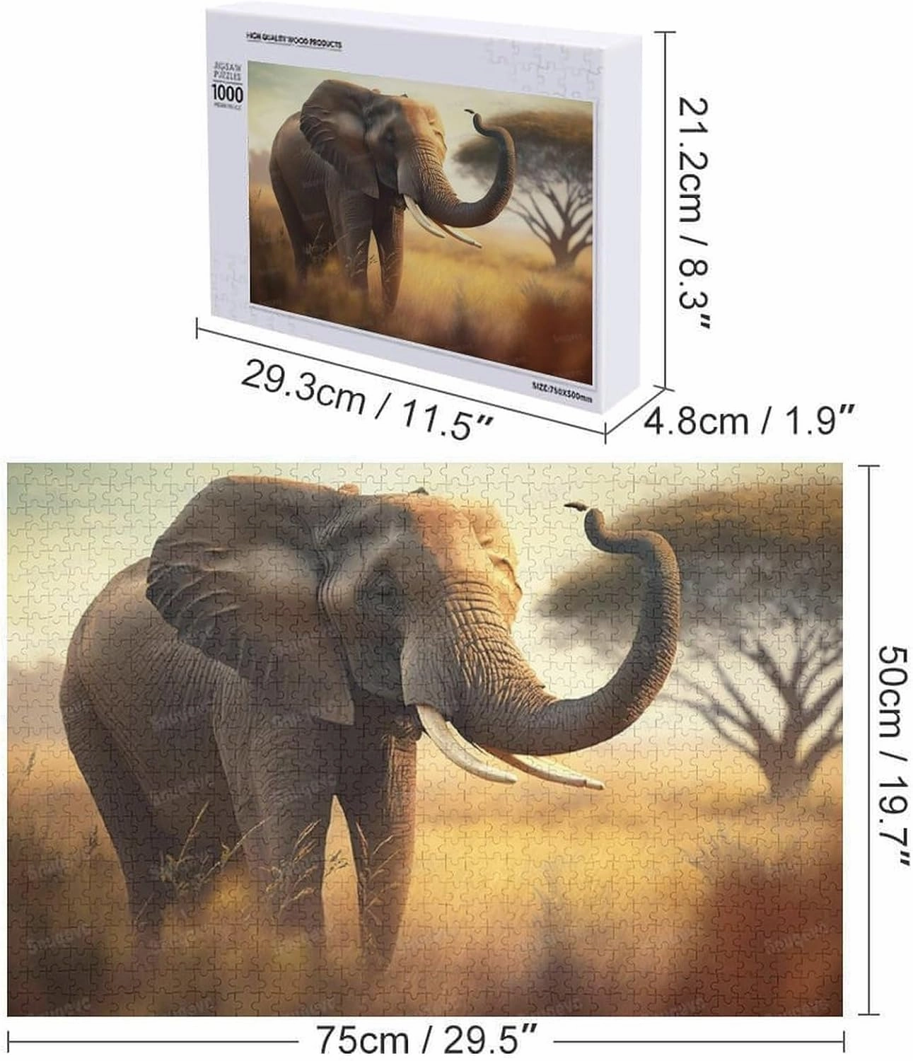 Grassland Elephant Premium 1000 Pieces Jigsaw Puzzle for Adults - Best Challenging Puzzles for Cognitive Workout - Safe Eco-Friendly - Most Popular Leisure Activities