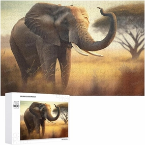 Grassland Elephant Premium 1000 Pieces Jigsaw Puzzle for Adults - Best Challenging Puzzles for Cognitive Workout - Safe Eco-Friendly - Most Popular Leisure Activities